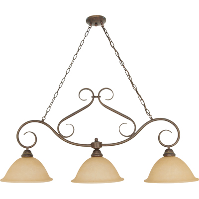 Nuvo Lighting 60/1025  Castillo - 3 Light - 44" - Trestle with Champagne Linen Washed Glass in Sonoma Bronze Finish